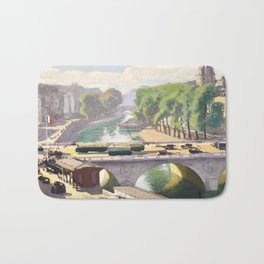 River Seine, Paris, France, Pont Saint Michel impressionist oil, riverscape painting by Jules Leon Flandrin Bath Mat