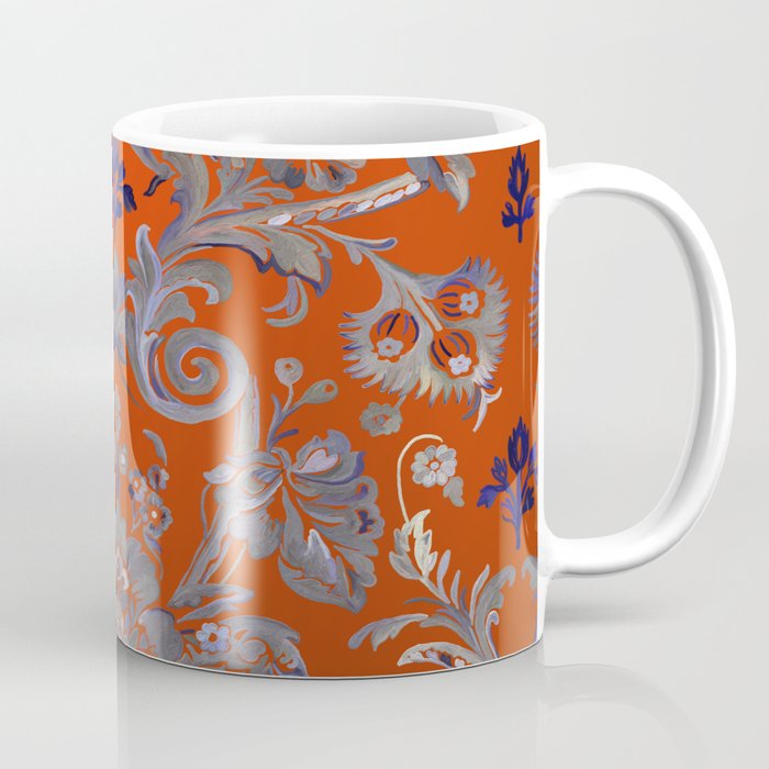 Painted Tibetan Brocade orange Coffee Mug