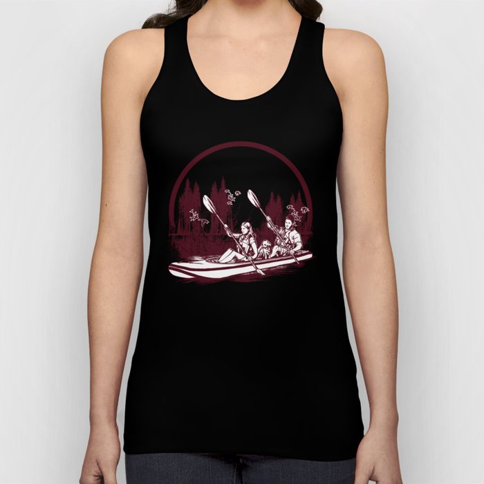 Couple And Dog Canoe Boat Trip Illustration Tank Top