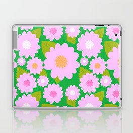 Bright Pretty Pink Summer Flowers On Kelly Green Laptop Skin