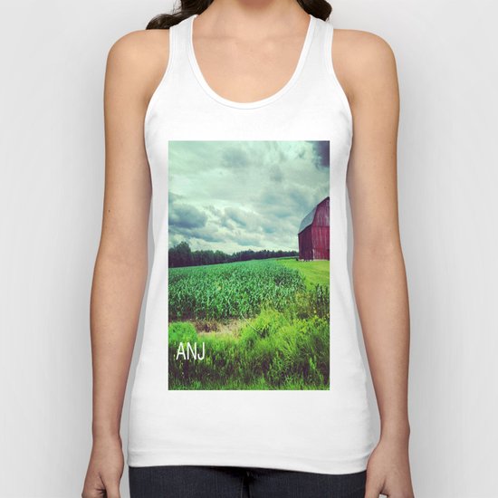 Red Barn on a Rainy Cloudy Day Unisex Tank Top