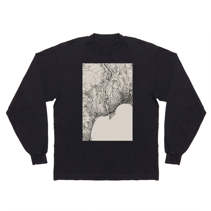 France, Nice City Map Drawing - Black and White Long Sleeve T Shirt