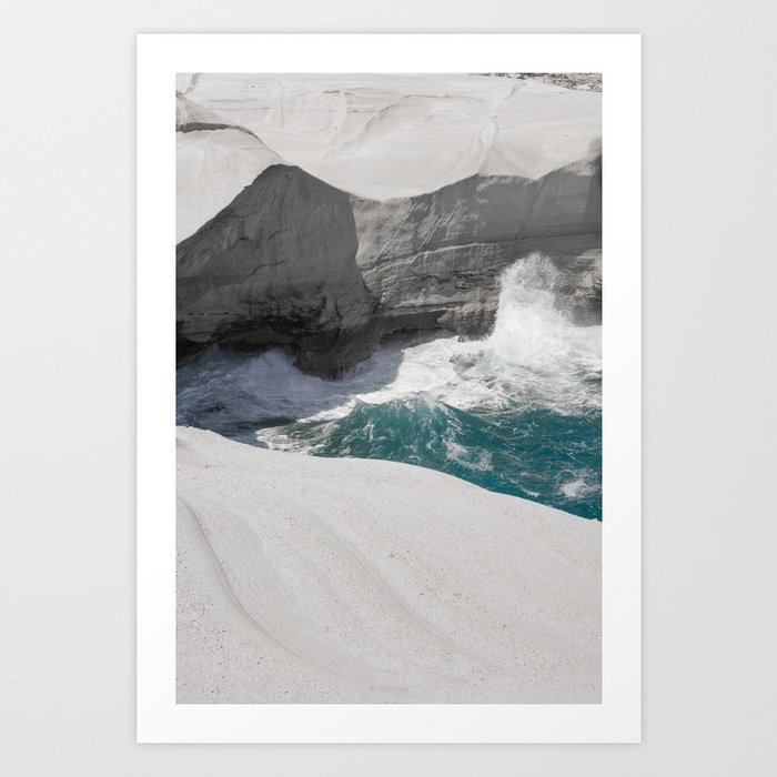 Sarakiniko Beach - Wave / White cliff beach in Milos island, Greece Art Print
