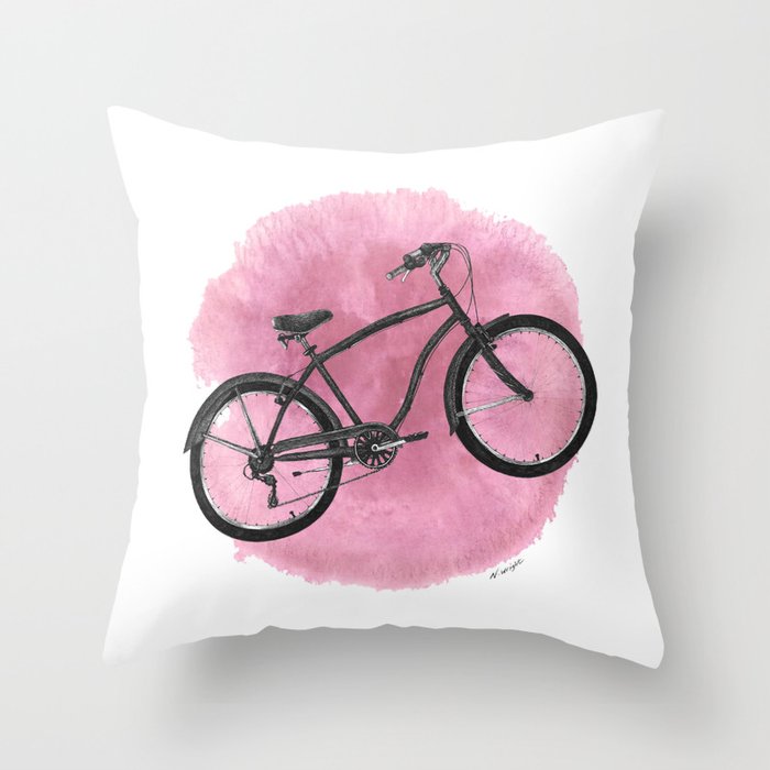 Pink Bicycle Throw Pillow