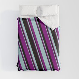 [ Thumbnail: Powder Blue, Purple, and Black Colored Striped/Lined Pattern Duvet Cover ]