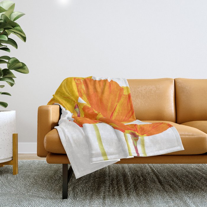 Orange and Yellow Poppies On A White Background #decor #society6 #buyart Throw Blanket