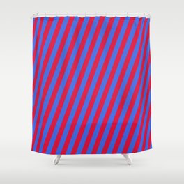[ Thumbnail: Crimson & Royal Blue Colored Lines Pattern Shower Curtain ]