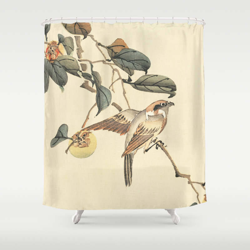 Vintage Brown Ivory Bird Floral Tree Branch Shower Curtain By
