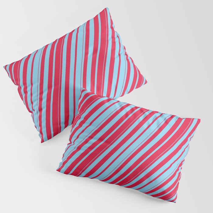 Crimson & Sky Blue Colored Lines Pattern Pillow Sham