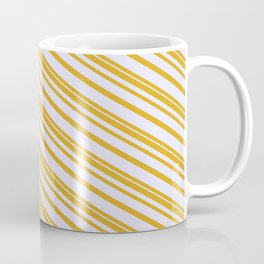 [ Thumbnail: Goldenrod & Lavender Colored Lined/Striped Pattern Coffee Mug ]