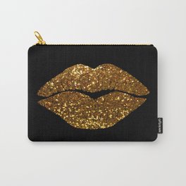 Gold Sparkle Kissing Lips Carry-All Pouch