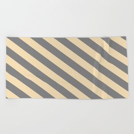 [ Thumbnail: Grey & Tan Colored Lines Pattern Beach Towel ]