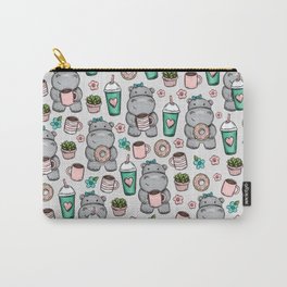 Hippo Friends, Little Hippo, Grey and Pink, Pink and Green, Donuts and Coffee, Cute Hippopotamus Carry-All Pouch