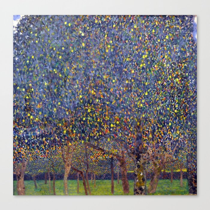 Pear Tree in Blossom floral landscape painting by Guasav Klimt Canvas Print