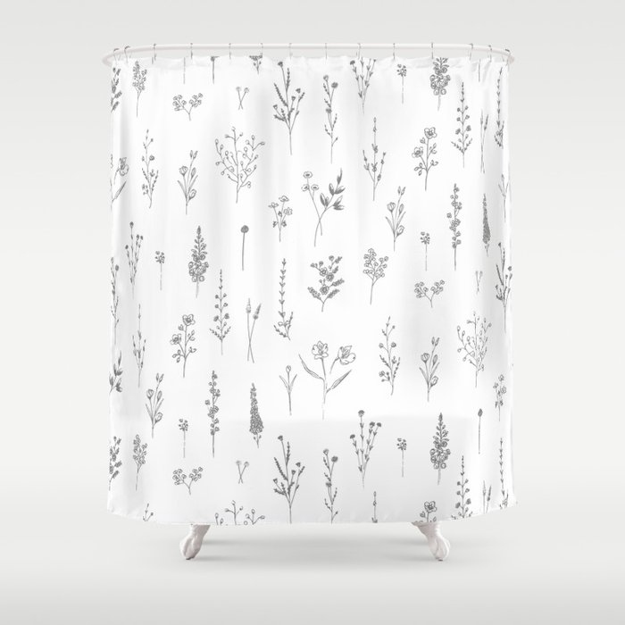 Wildflowers - Grey Flowers Shower Curtain