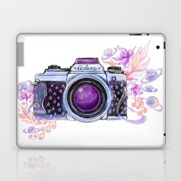 Galaxy camera with flowers and planets Laptop Skin