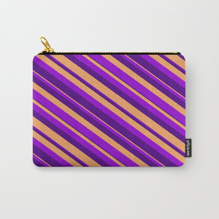 Dark Violet, Indigo & Brown Colored Striped Pattern Carry-All Pouch