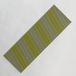 [ Thumbnail: Grey & Green Colored Stripes Pattern Yoga Mat ]