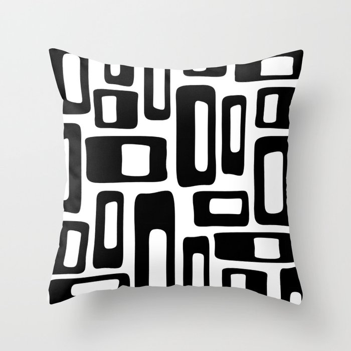 Retro Mid Century Modern Abstract Pattern 336 Black and White Throw Pillow