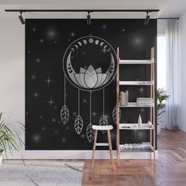 Mystic lotus dream catcher with moons and stars silver Wall Mural
