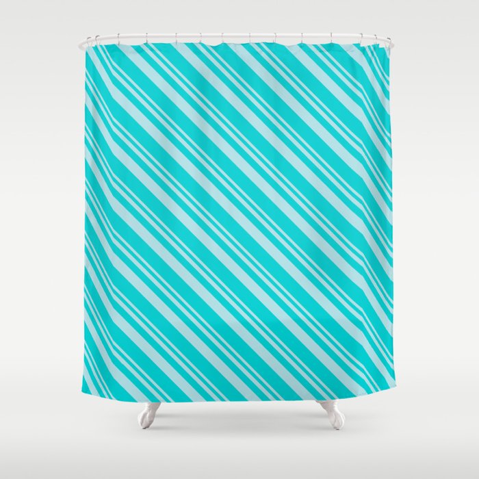 Powder Blue & Dark Turquoise Colored Lines/Stripes Pattern Shower Curtain