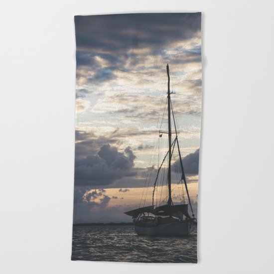 Ship Silhouette Beach Towel