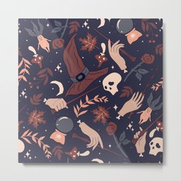 Magic Materials for Witchcraft and Mystic Leaves, Moons and Stars Metal Print
