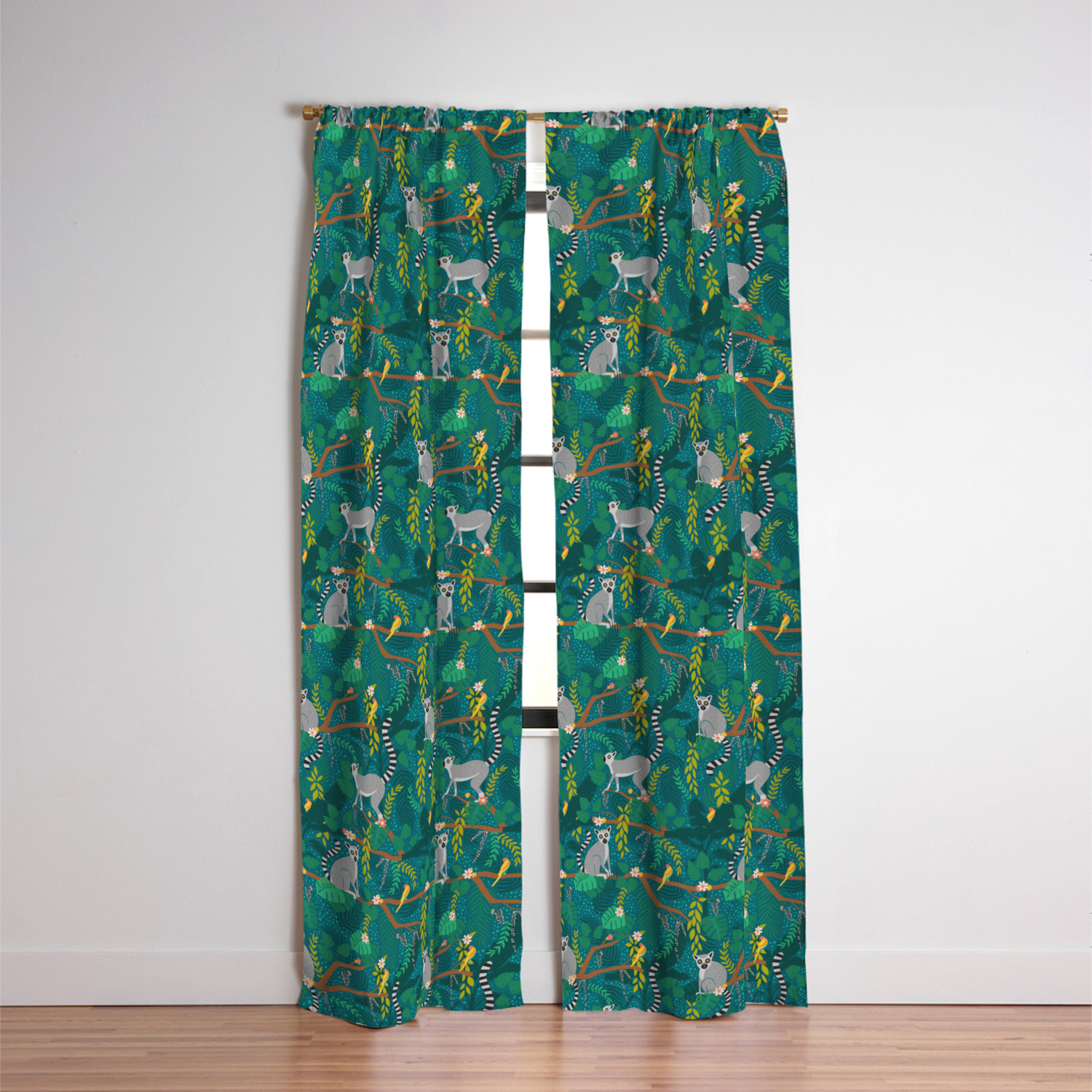 Lemurs In Teal Jungle Blackout Curtain By Latheandquill Society6