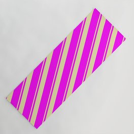 [ Thumbnail: Pale Goldenrod & Fuchsia Colored Stripes/Lines Pattern Yoga Mat ]