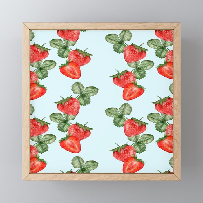 Trendy Summer Pattern with Strawberries Framed Mini Art Print