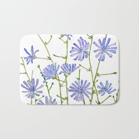 blue chicory watercolor Bath Mat