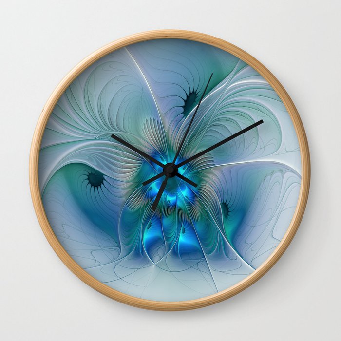 Standing Ovations, Abstract Blue Fractals Art Wall Clock