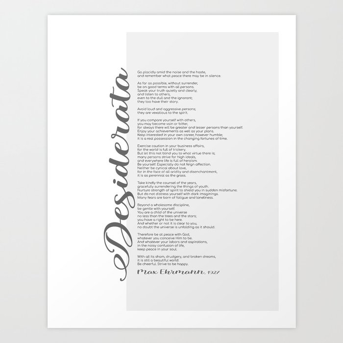 Desiderata Poem - Quote Prints by American Poet Max Ehrmann Literary Gifts Art Print by EK Art Prints | Society6 for Free Printable English Desiderata Poem