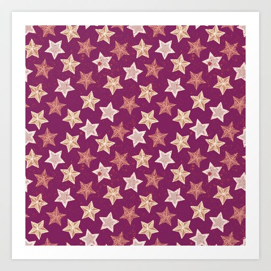 Festive Stars Purple Art Print