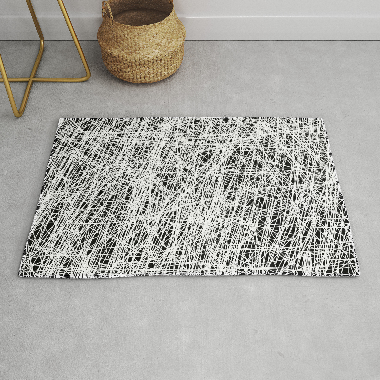 Web Of Confusion Black And White Abstract Painting Rug By
