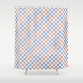 Retro Vintage Check in Baby Blue and Rose Smoke Tan Shower Curtain