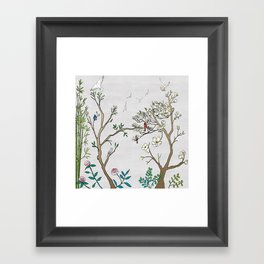 Chinoiserie Panels 1-2 Silver Gray Raw Silk - Casart Scenoiserie Collection Framed Art Print