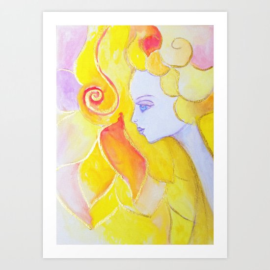 Lady Autumn Watercolor Art Nouveau Gold Art Print