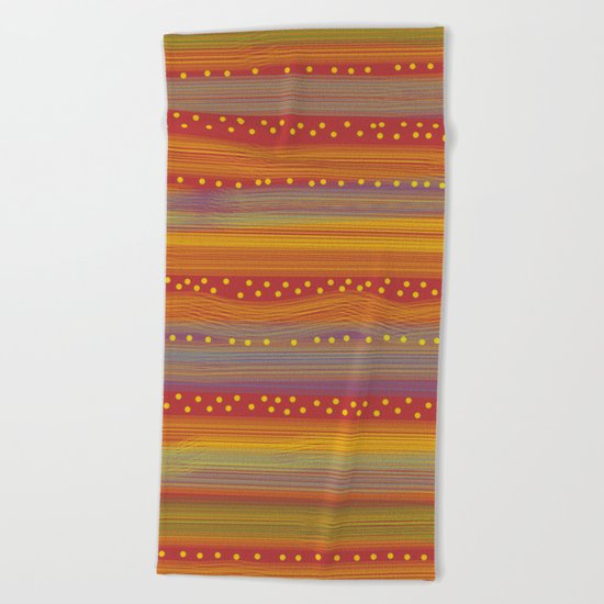 Red with Stripes and Dots Beach Towel