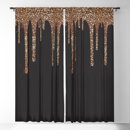 Black & Rose Gold Glitter Drips Blackout Curtain
