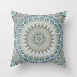 Grey, Blue and Ivory Mandala Throw Pillow