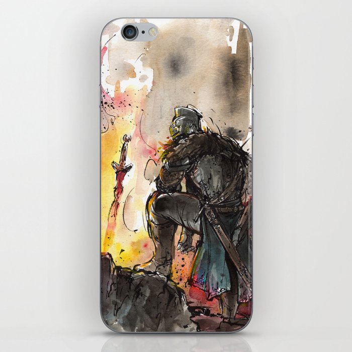 Dark Souls Bonfire with a Warrior Japanese calligraphy iPhone Skin