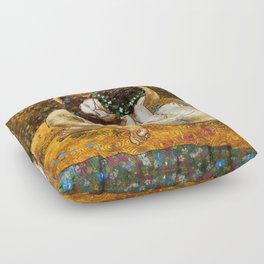 The kiss, part II, Gustav Klimt lovers portrait Floor Pillow