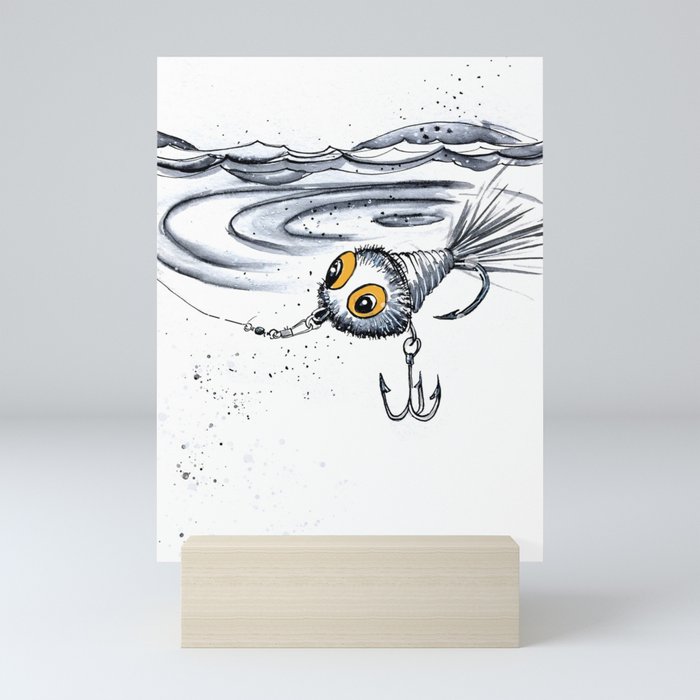 Fishing Lure Underwater with dangling hook and ripple Mini Art Print