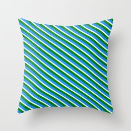 [ Thumbnail: Light Cyan, Green, and Blue Colored Lined/Striped Pattern Throw Pillow ]
