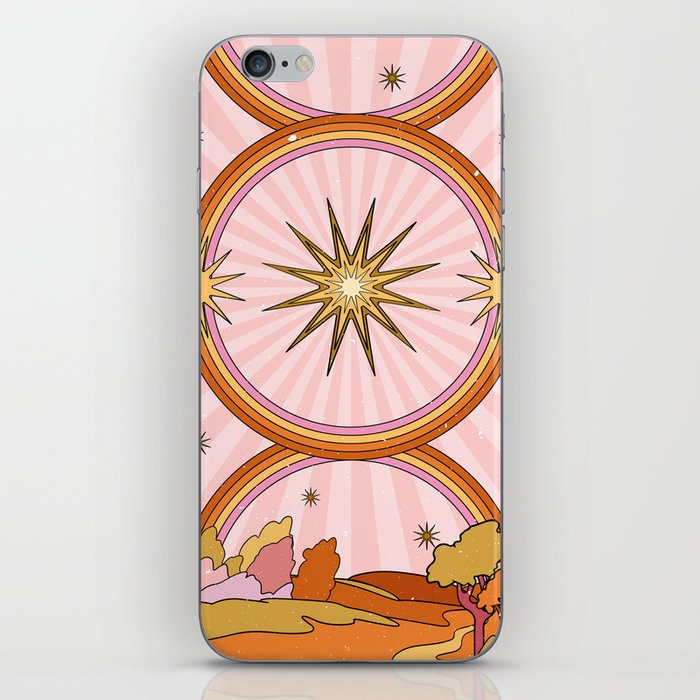Hippie pink rainbow and sun, abstract landscape iPhone Skin