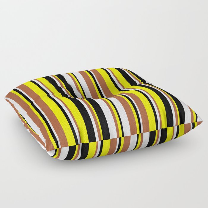 Yellow, Sienna, Lavender, and Black Colored Lines/Stripes Pattern Floor Pillow