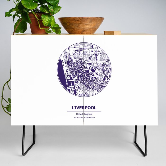 Liverpool city map coordinates Credenza
