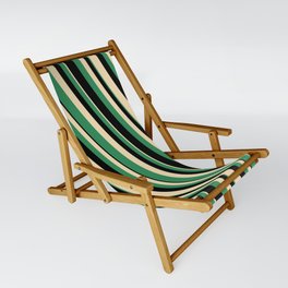 [ Thumbnail: Tan, Sea Green & Black Colored Striped Pattern Sling Chair ]