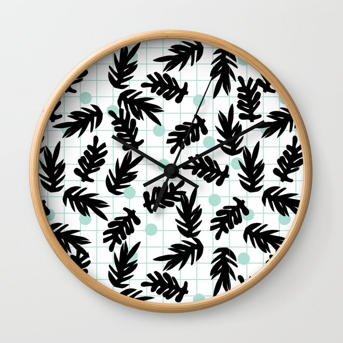 Dotty - black and mint modern pattern grid modern pattern print design urban brooklyn  Wall Clock